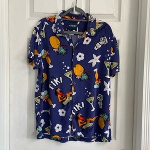 Kolby Boat House Men’s Casual Button Up Shirt Blue Tropical Novelty Print